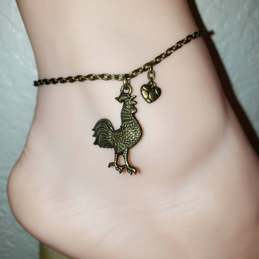 HotWife Anklet, Bronze Heart Cock, Kinky Anklet, Sexy Anklets, Swinger Jewelry