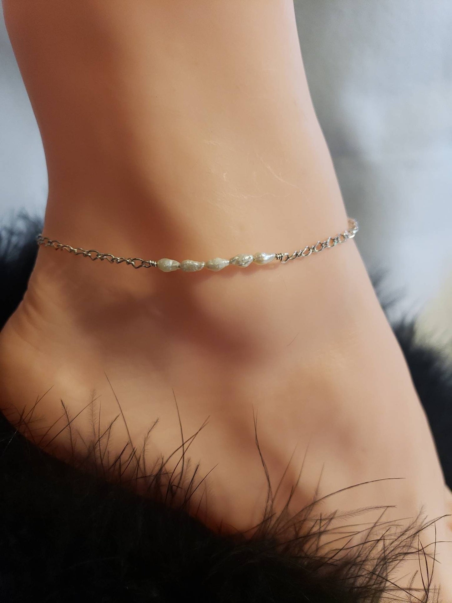 HotWife Anklet, Everyday Anklet, Freshwater Pearls and Italian Designed Sterling Silver Chain, Kinky Anklet, Sexy Anklets, Swinger Jewelry