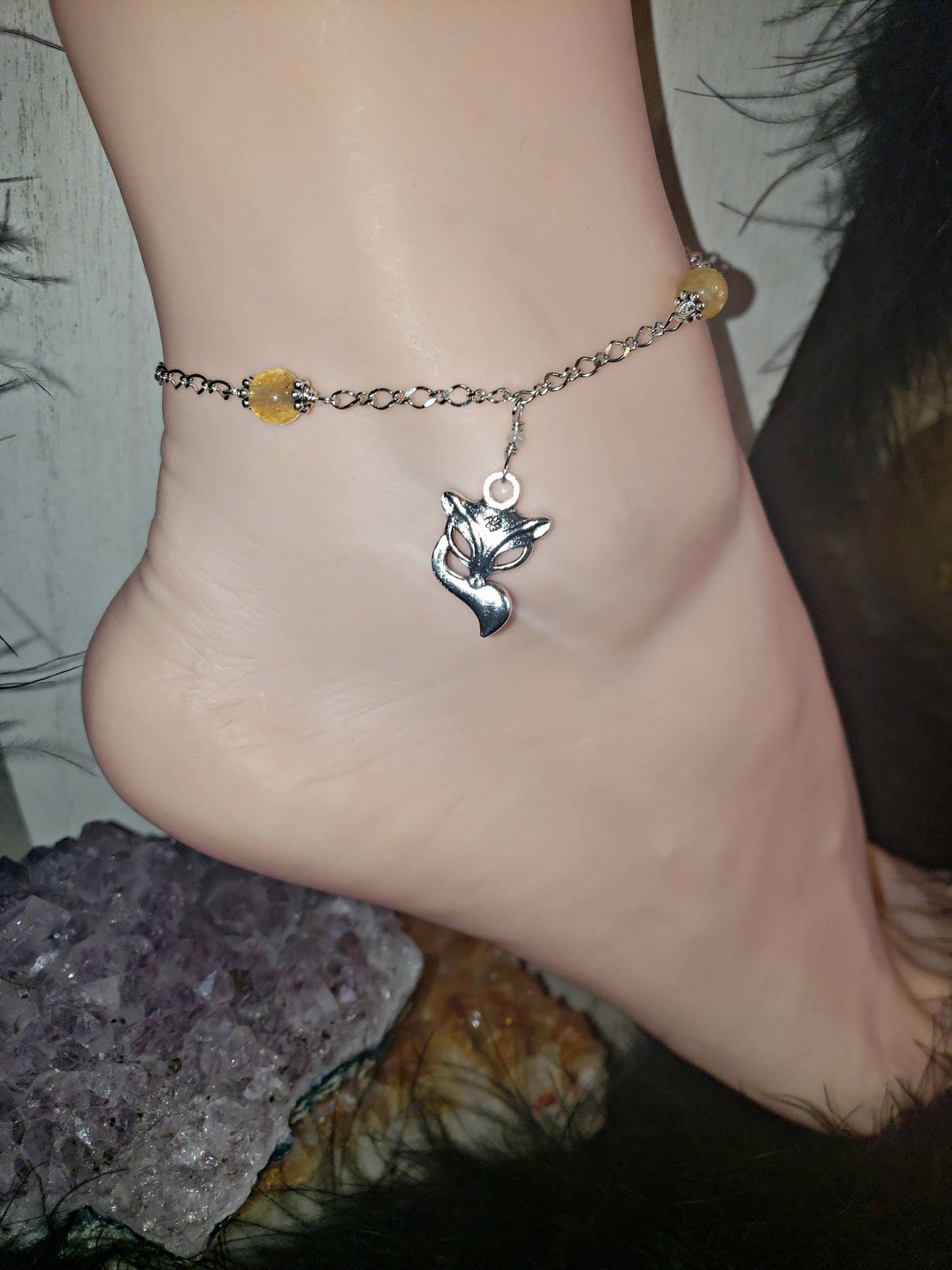 Sterling Silver Vixen Hotwife Anklet,  Genuine Citrine Beads, Initial Jewelry, Personalized Jewelry, Sexy Anklets, Swinger Jewelry, Kinky