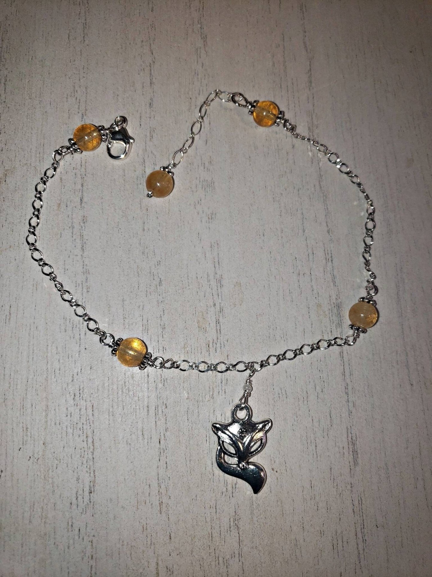 Sterling Silver Vixen Hotwife Anklet,  Genuine Citrine Beads, Initial Jewelry, Personalized Jewelry, Sexy Anklets, Swinger Jewelry, Kinky