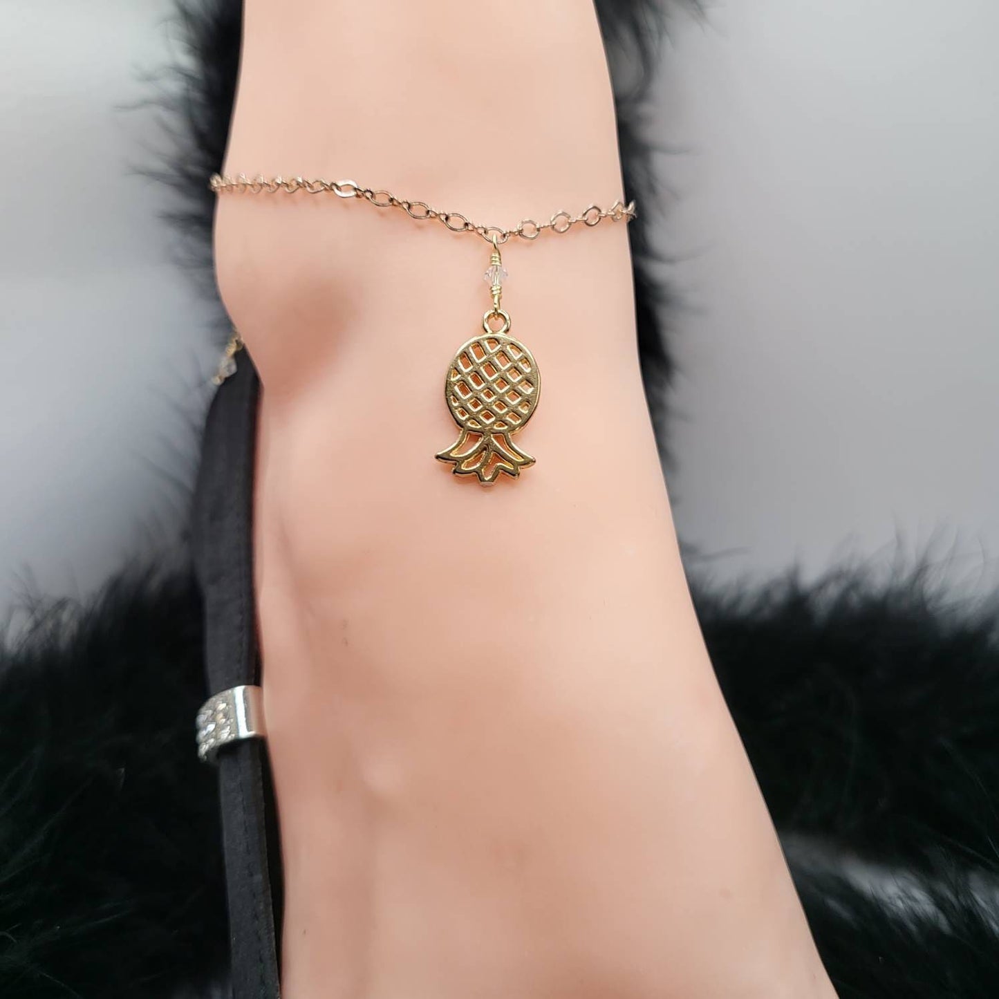 Upside-Down Rose Gold Plated Pineapple Swingers Anklet, HotWife Anklet