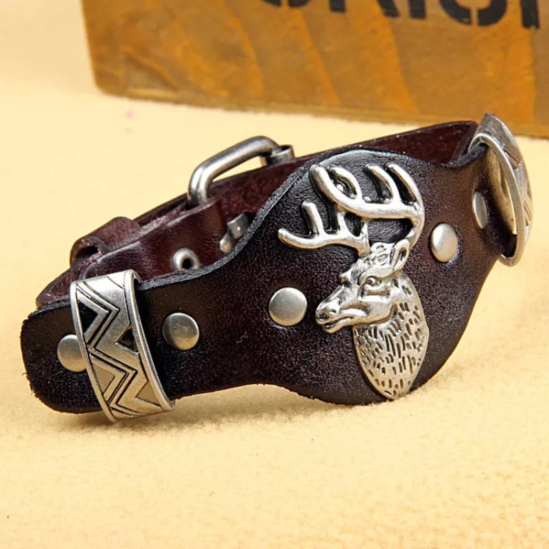 Stag Leather and Metal Bracelet Lifestyle Jewelry, Stag/Vixen Lifestyle - New 2023