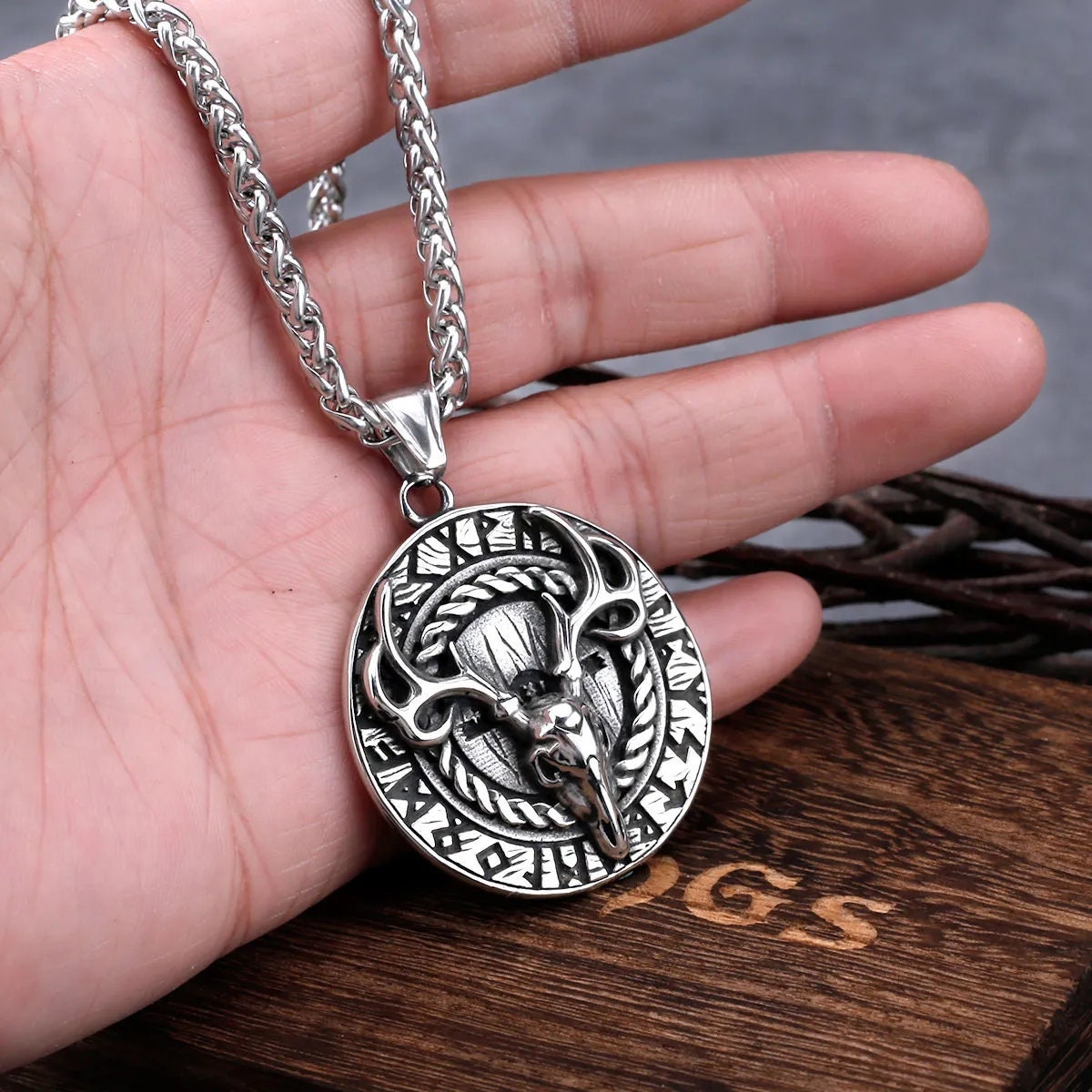 Stag Stainless Steel Disc Pendant, Necklace, Lifestyle Jewelry, Stag/Vixen Lifestyle - New 2023