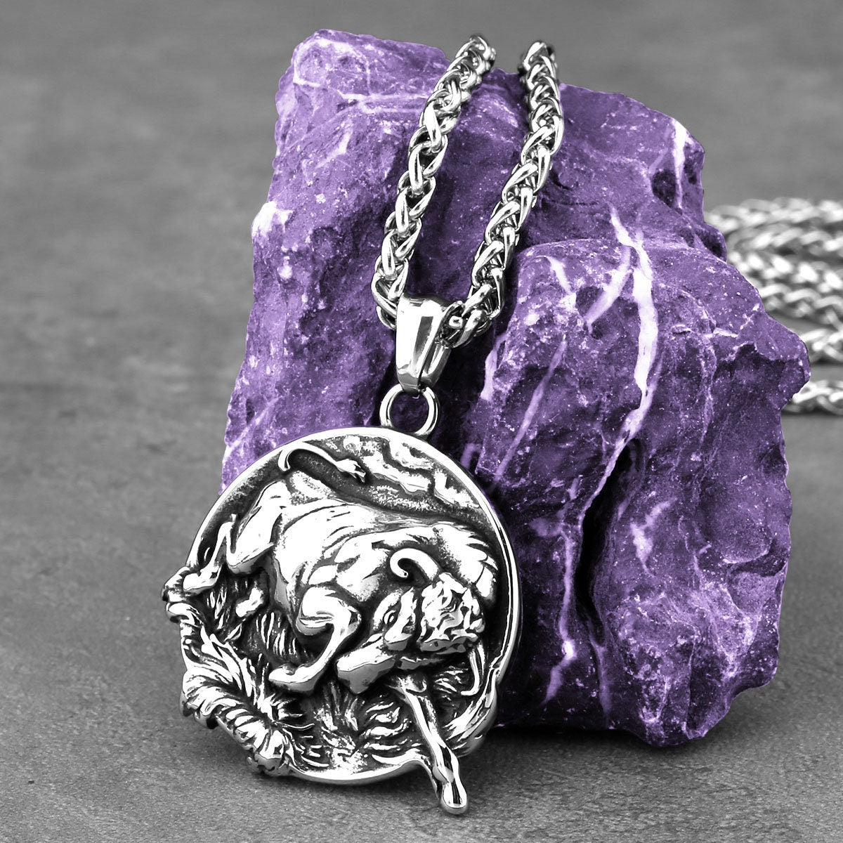 Bull Stainless Steel Disc Pendant, Necklace, Lifestyle Jewelry, Stag/Vixen Lifestyle - New 2023