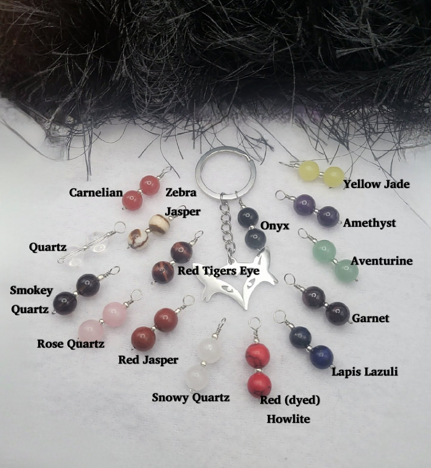 Stainless Steel Hotwife Vixen Keychain with Genuine Gemstone Beads